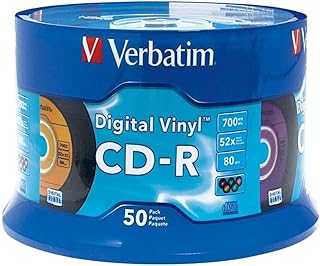 Verbatim CD-R 80min 52X with Digital Vinyl Surface 50pk Spindle – Blue/Green/Orange/Pink/Purple